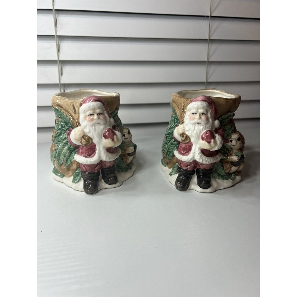 Vintage 1993 Woodland Santa Christmas 3D Large Mugs